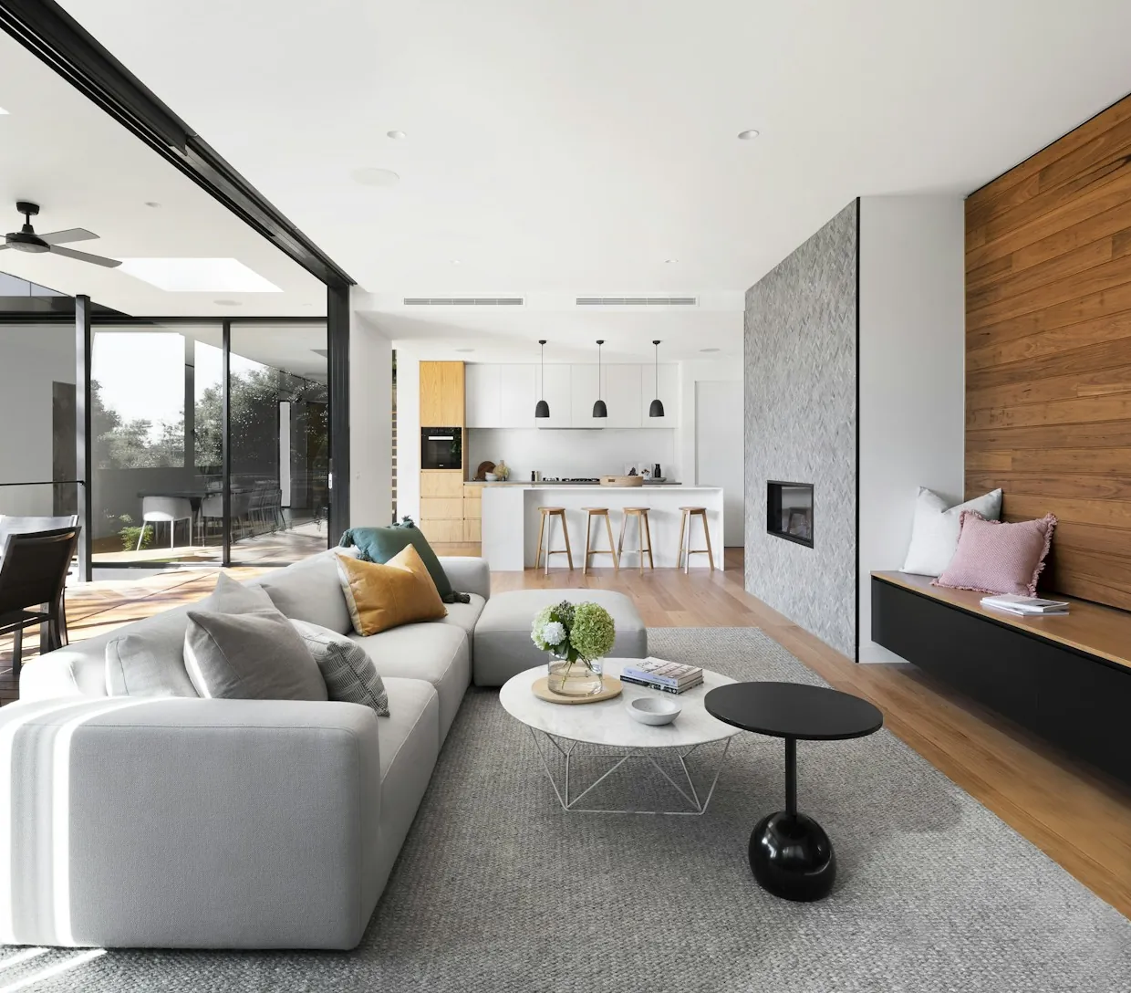 The living room of the home being photographed